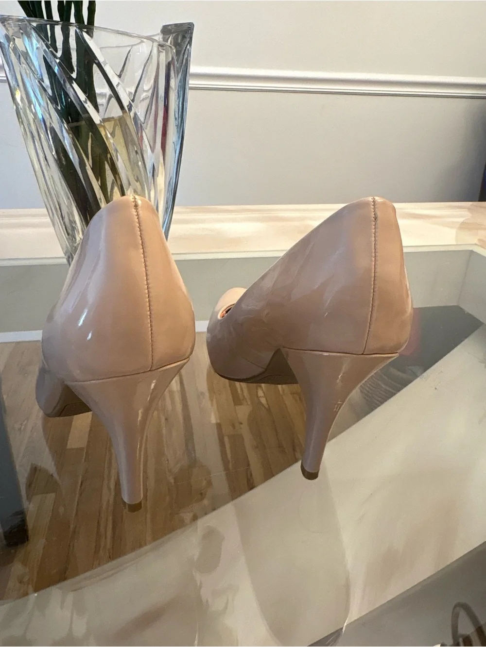 Fergalicious Nude Patent Pointed-Toe Pumps size 8 1/2